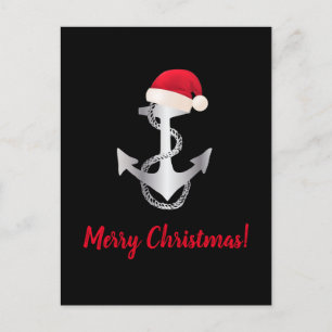 elegant silver gradient ANCHOR + SANTA HAT   Postcard