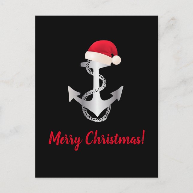 elegant silver gradient ANCHOR + SANTA HAT | Postcard (Front)