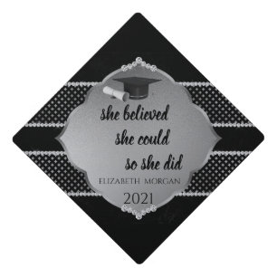Elegant Silver,Graduate Cap-Motivational Message Graduation Cap Topper