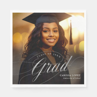 Elegant Silver Graduation Calligraphy Photo  Napkin