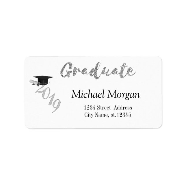 Elegant Silver  Graduation Cap Label (Front)