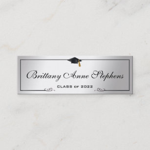 Elegant Silver Graduation Cap Name Card Insert