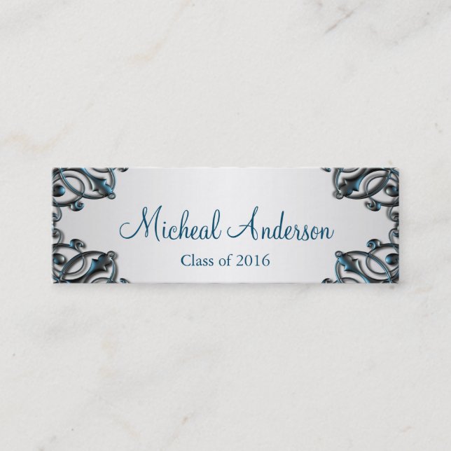 Elegant Silver Graduation Name Card (Front)