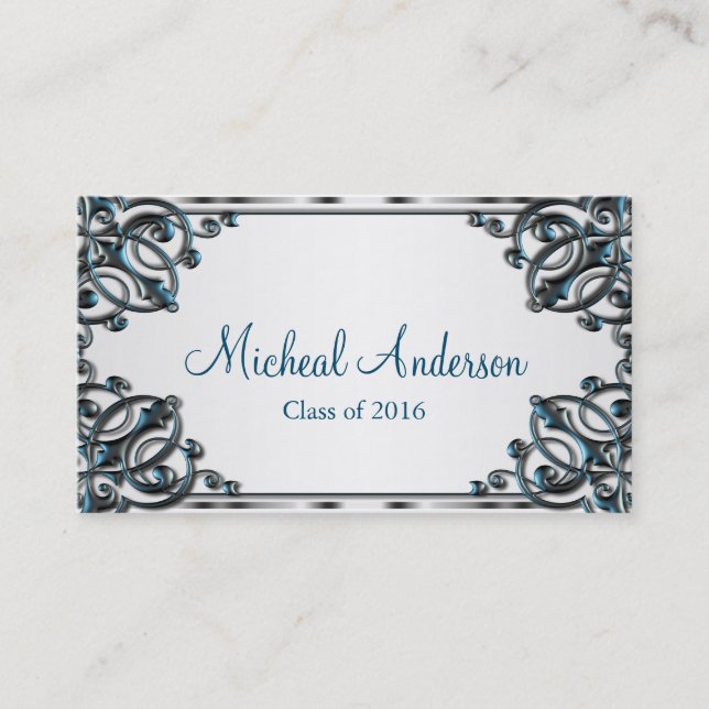 Elegant Silver Graduation Name Card (Front)