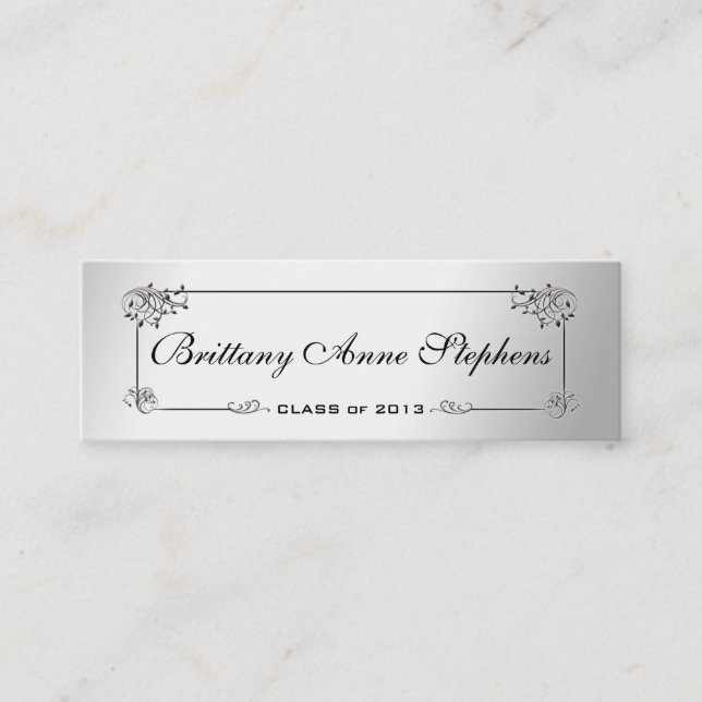 Elegant Silver Graduation Name Card Insert (Front)