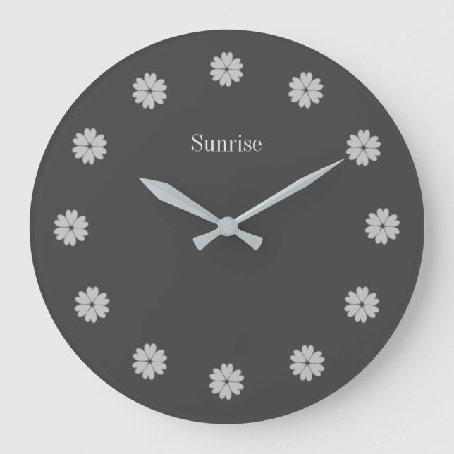 Elegant Silver Gray Flowers Wall Clock (Front)