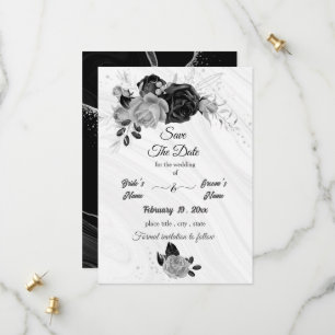 elegant silver grey & black floral save the date