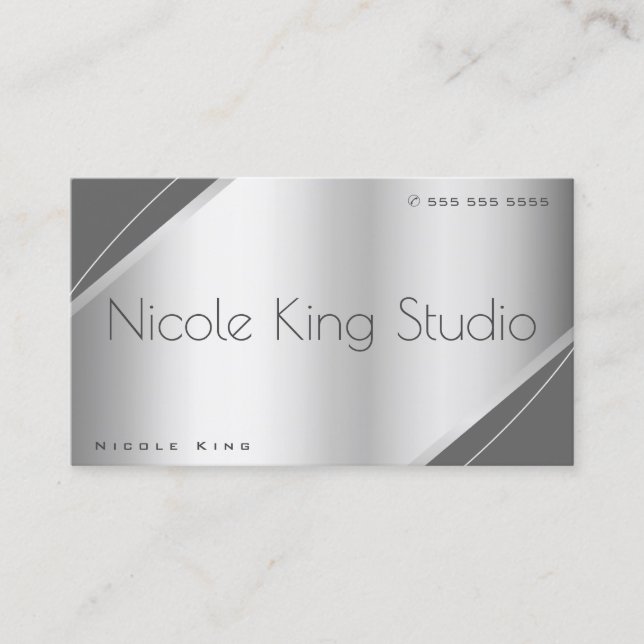 Elegant Silver Grey Black Glam Style Professional Business Card (Front)