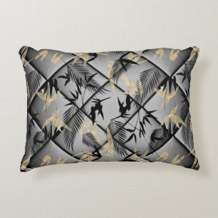 Elegant Silver Grey Black Gold palms Bamboo decor Accent Pillow