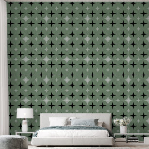 Elegant Silver Grey & Black Stars, Sage Green Grey Wallpaper