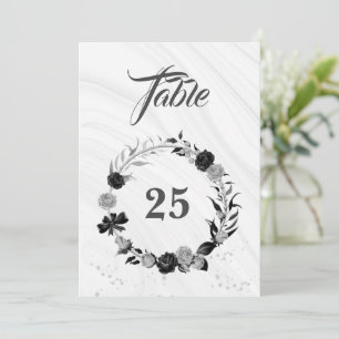 Elegant silver grey & black wreath table number