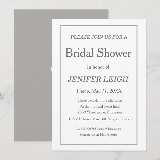 Elegant Silver grey Border Invitation (Front/Back)
