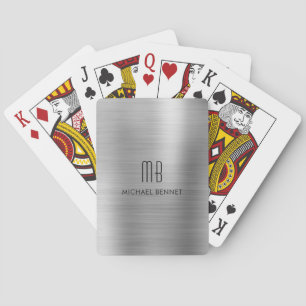 Elegant Silver Grey Brushed Metallic Monogram Playing Cards