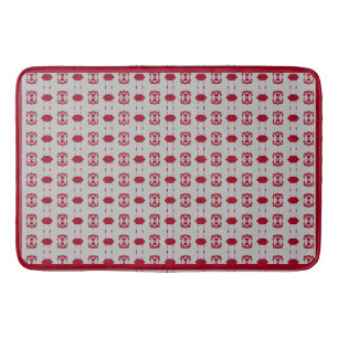 Elegant Silver Grey & Burgundy Pattern Bath Mat