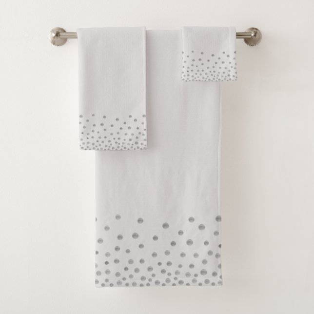 Elegant Silver Grey Confetti on Light Grey Bath Towel Set (Insitu)