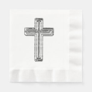 Elegant Silver Grey Cross Religious Event Napkin