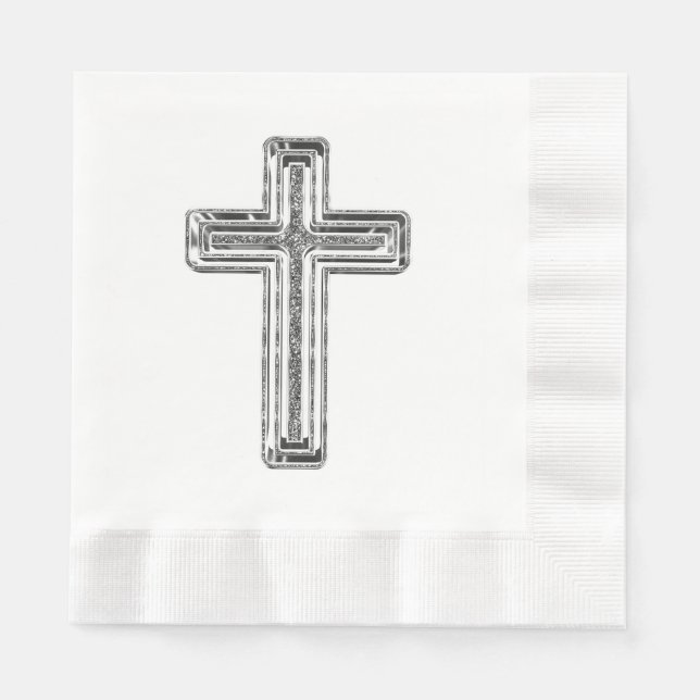 Elegant Silver Grey Cross Religious Event Napkin (Front)