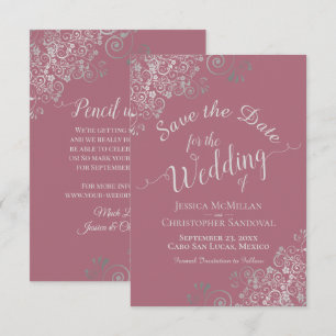 Elegant Silver Grey Curls Dusty Rose Pink Wedding Save The Date