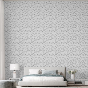 Elegant Silver Grey Decorative Heart Pattern Wallpaper