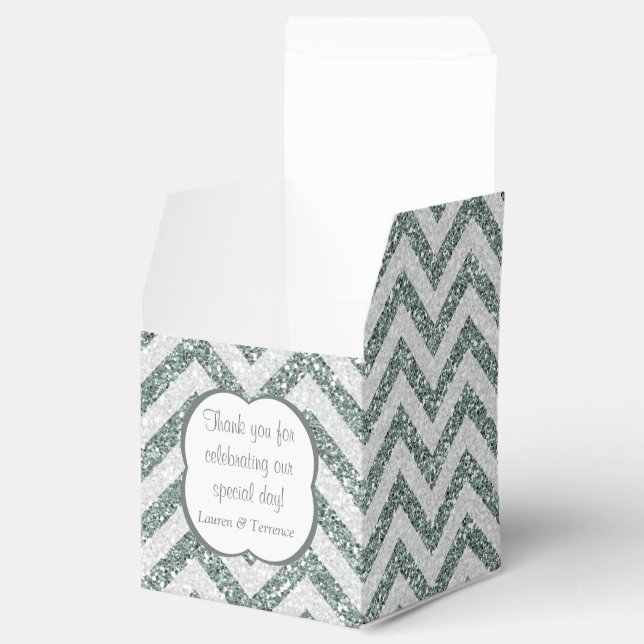 Elegant Silver Grey Faux Glitter Chevron Favor Box (Opened)
