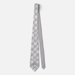 Elegant Silver Grey Fleur de Lis Pattern Initials Tie