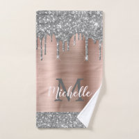 Elegant Silver Grey Glitter Drips Monogrammed