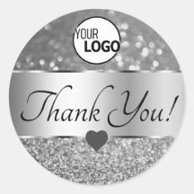 Elegant Silver Grey Glitter Stars Thank You Logo