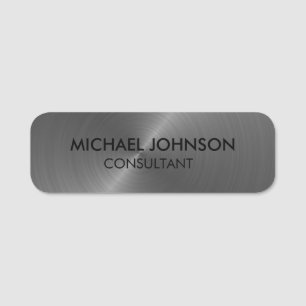 Elegant Silver Grey Metallic Professional Business Name Tag