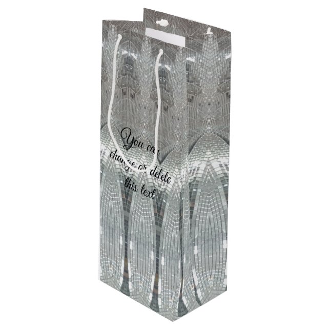 Elegant Silver Grey Mosaic Pattern Festive Chic Wine Gift Bag (Front Angled)