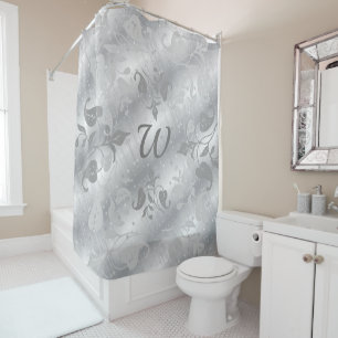 Elegant Silver Grey Nature Monogram Shower Curtain