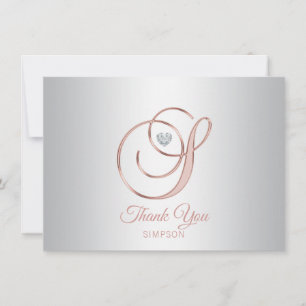 Elegant Silver Grey Rose Gold Thank You   S Card