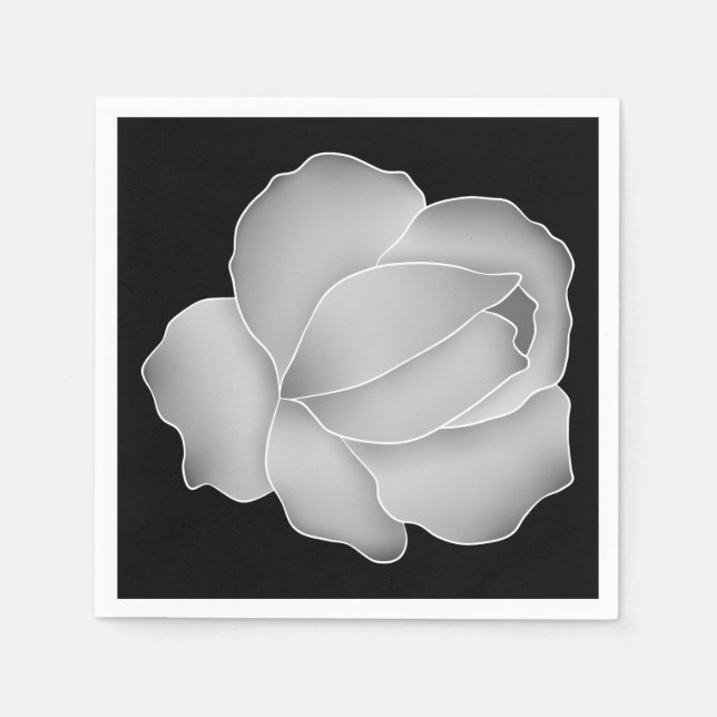 Elegant silver grey rose on black or any colour napkin (Front)