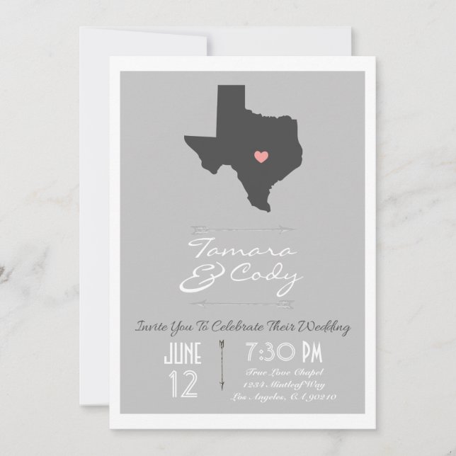 Elegant Silver Grey Texas Wedding Invitation (Front)