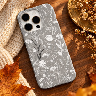 Elegant Silver Grey Wildflower Meadow Botanical iPhone 16 Pro Case