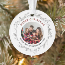 Elegant Silver Grey Wreath Photo Merry Christmas