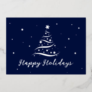 Elegant Silver Happy Holidays Company Foil Card