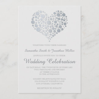 Elegant Silver Heart Light Grey Wedding Invitation