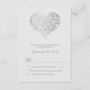 Elegant Silver Heart Light Grey Wedding RSVP Card