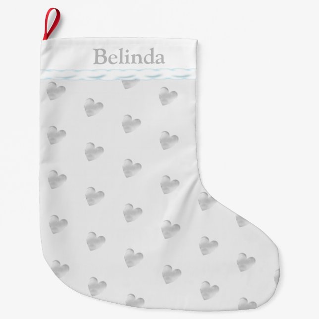 Elegant Silver Heart Pattern Large Christmas Stocking (Front)
