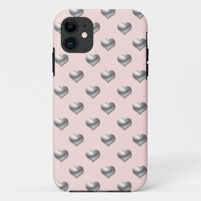 Elegant silver hearts on soft pink background Case-Mate iPhone case (Back)