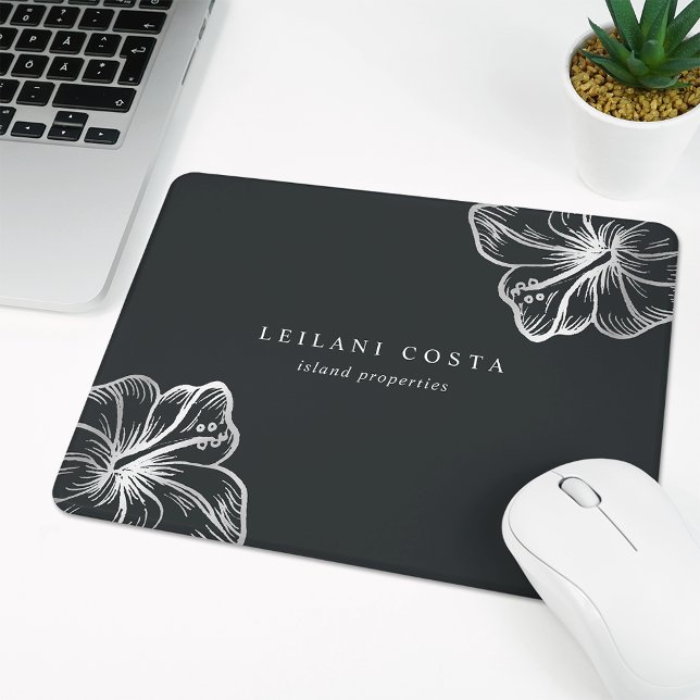 Elegant Silver Hibiscus Flower Mouse Pad (Creator Uploaded)