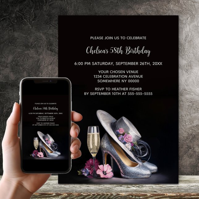 Elegant Silver High Heel Shoes Birthday Party Invitation (Creator Uploaded)