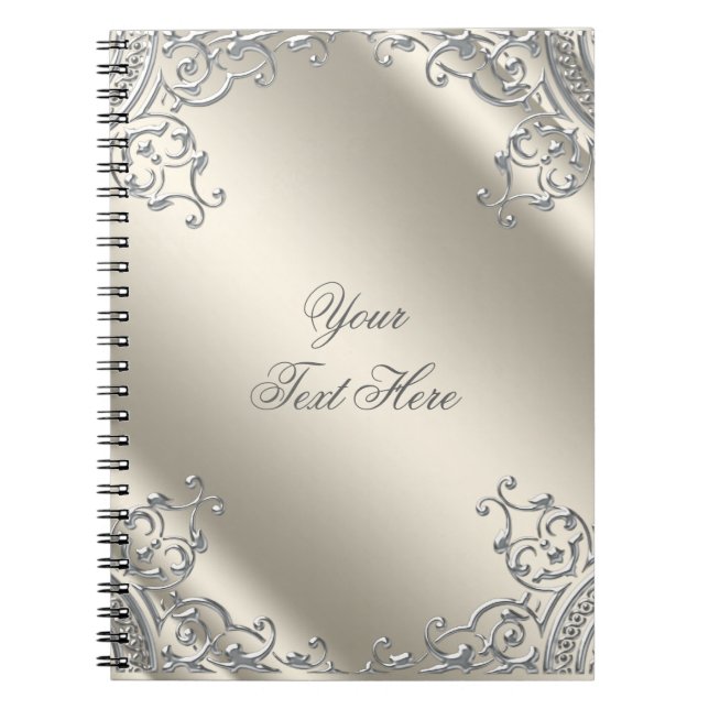 Elegant Silver Ivory Beige Notebook (Front)