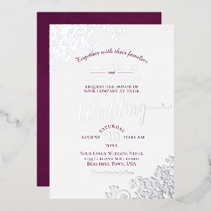 Elegant Silver Lace & Magenta on White Wedding
