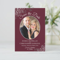Elegant Silver Lace & Photo on Burgundy Wedding