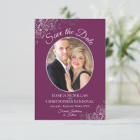 Elegant Silver Lace & Photo on Magenta Wedding