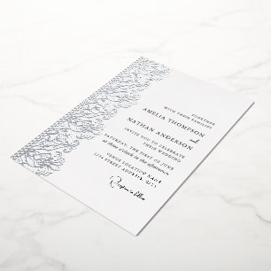 Elegant Silver Lace Wedding Foil Invitation