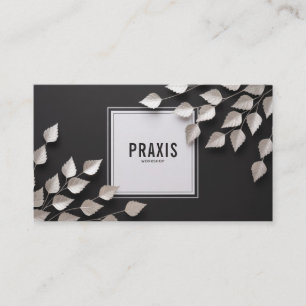 Elegant Silver Leaf Botanical Black Business Card