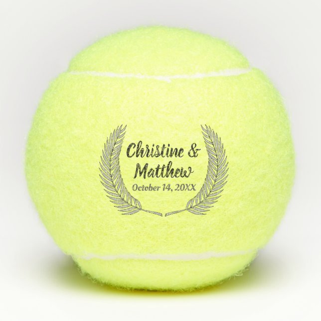 Elegant Silver Leaf Wreath Wedding Favour Tennis Balls (Front)
