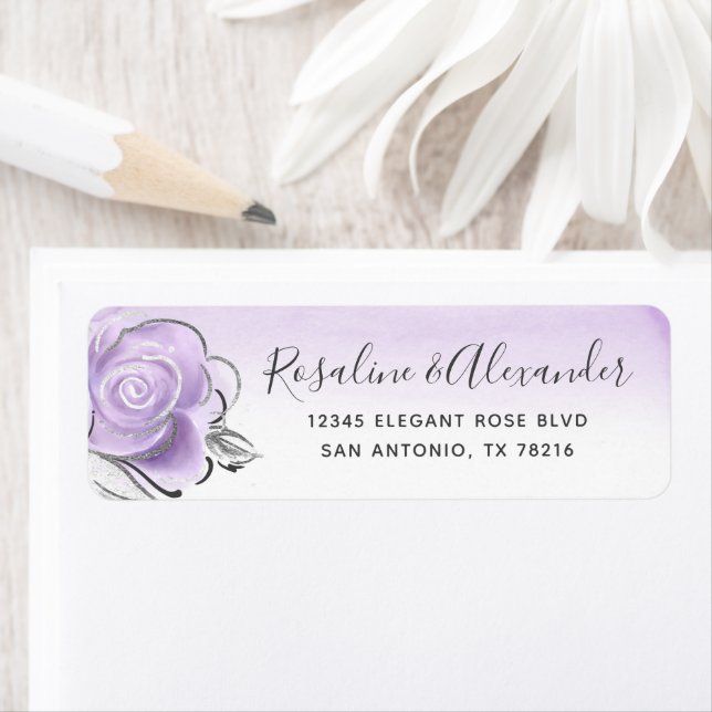 Elegant Silver Light Purple Rose Adresse de retour (En situation)